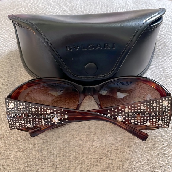 Bulgari Brown Tortoise Rhinestone Sunglasses 8012B - Picture 1 of 15